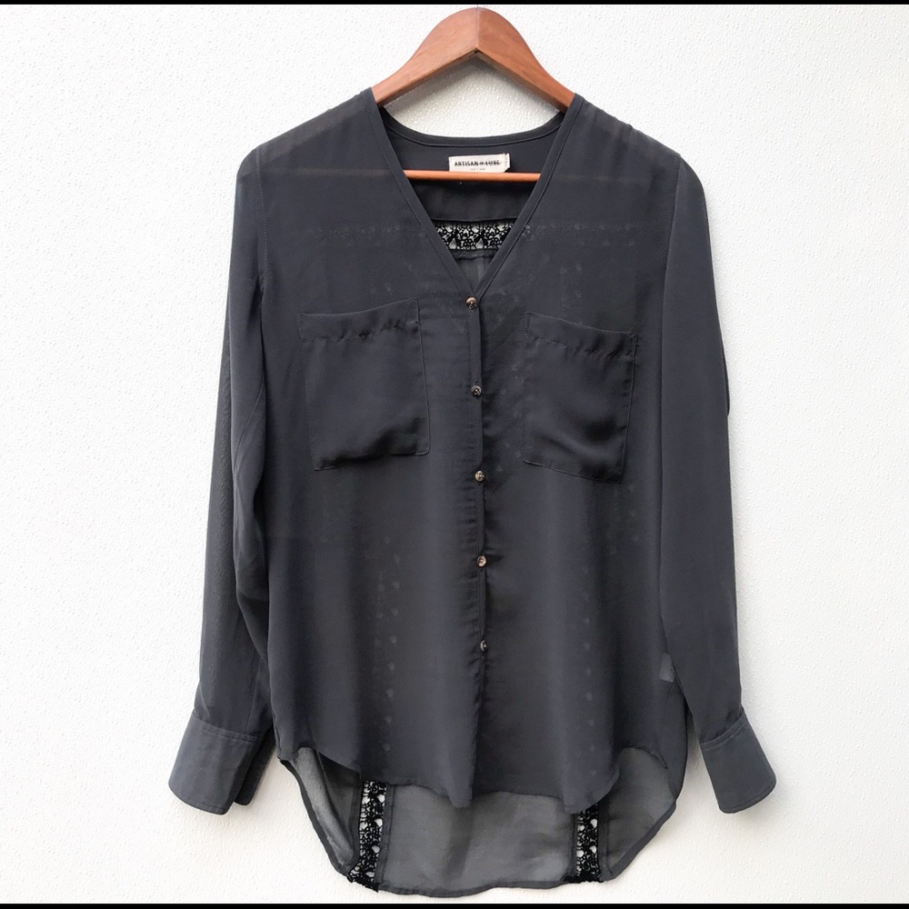 Artisan De Luxe Anthropologie button shirt sheer - Picture 2 of 4